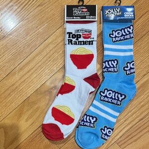 Set Of 2Pairs Top Ramen and Jolly Rancher Crew Fun Socks